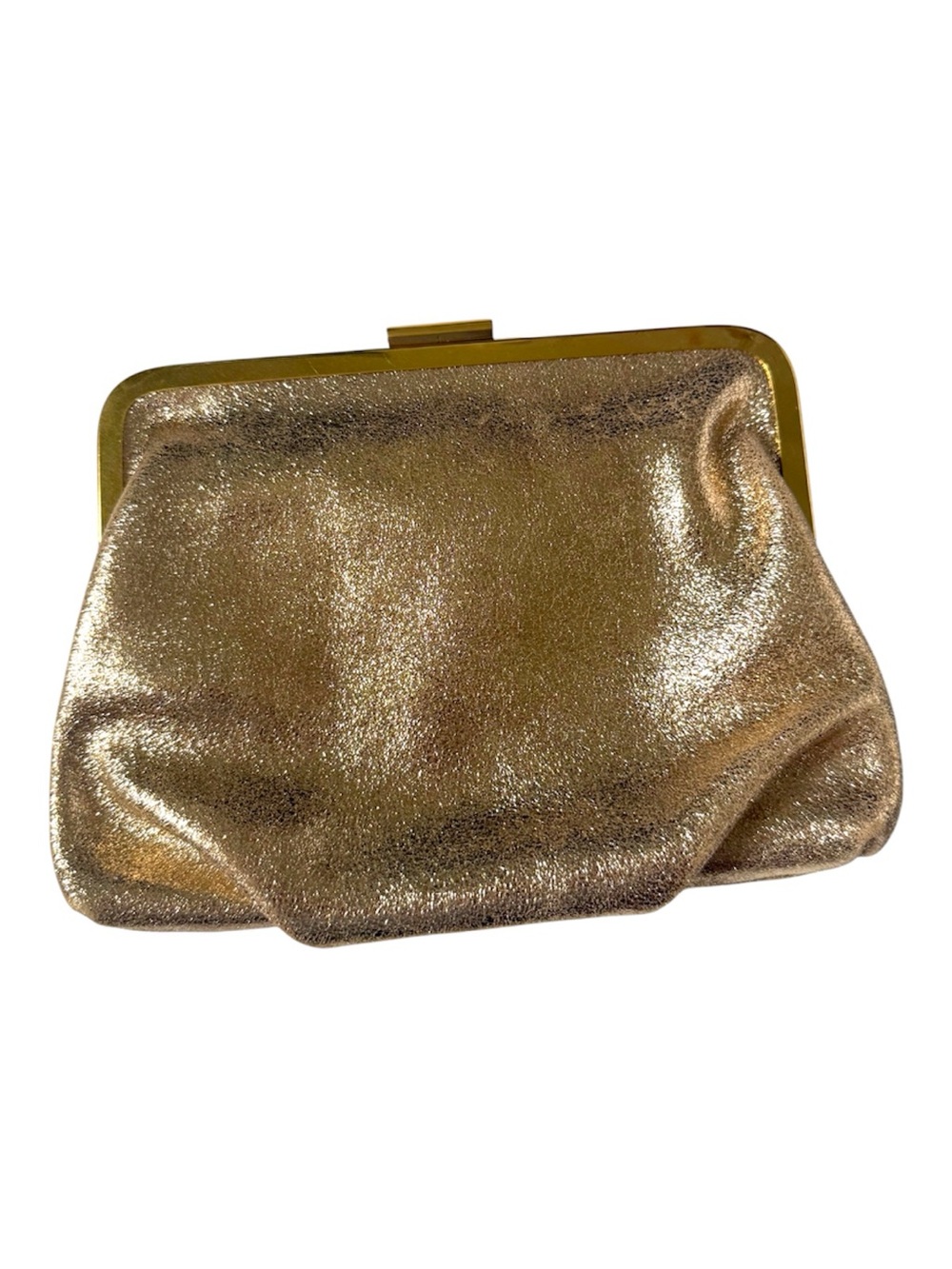 J.Crew Gold Metallic Framed Leather Clutch Handheld Like New